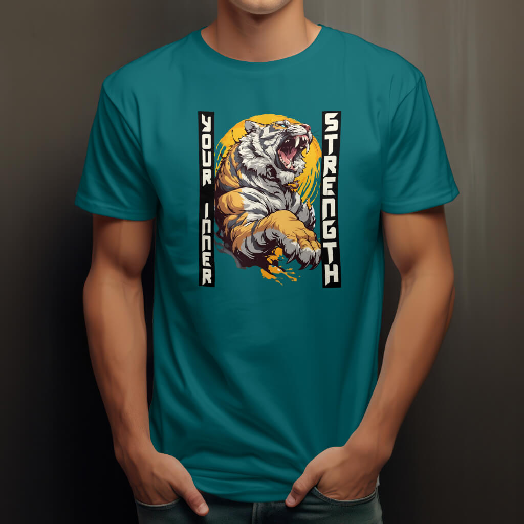 Zwart T-shirt met de tekst Your Inner Strength en een minimalistisch, inspirerend ontwerp