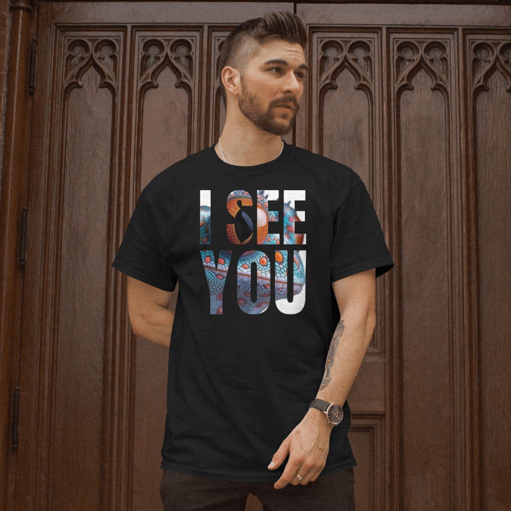 T-shirt met rugprint ‘I SEE YOU’ in reptielenpatroon – Fresh Design Purmerend