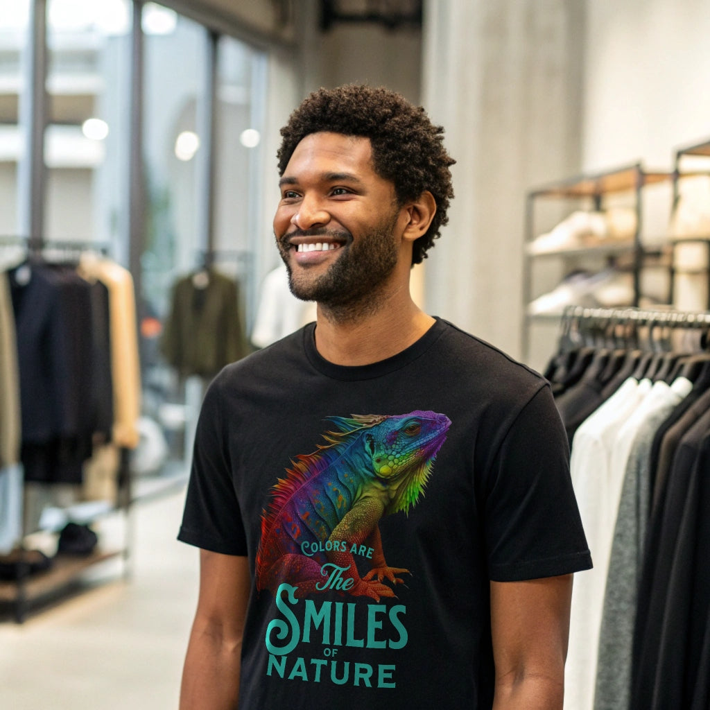 Leguaan T-shirt met kleurrijke print en quote 'Colors Are the Smiles of Nature' – Fresh Design Purmerend