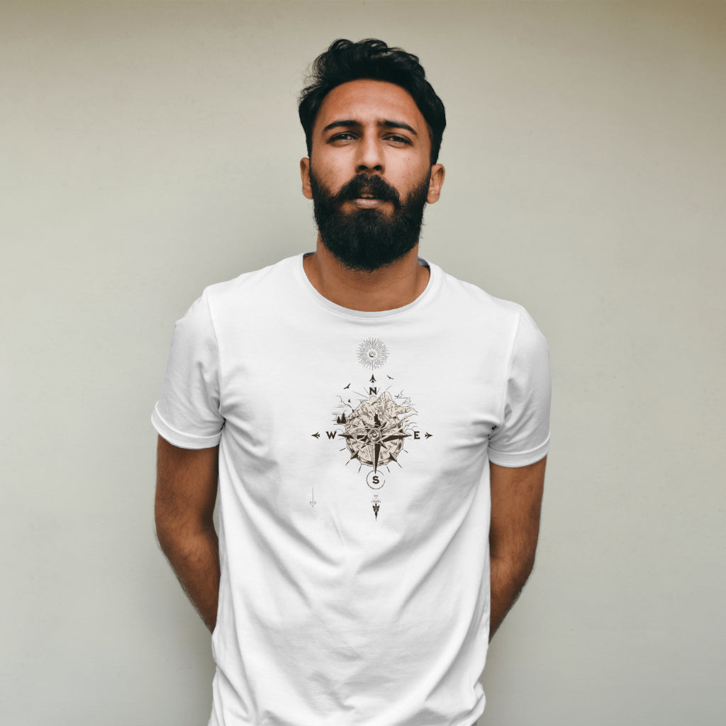 Wit T-shirt met compass opdruk