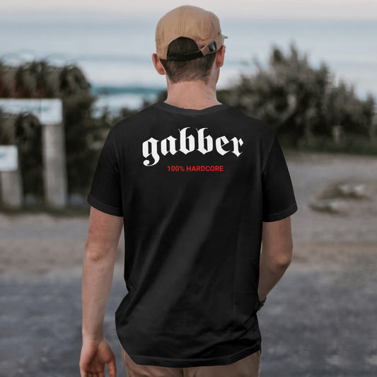 Zwart T-shirt met het woord Gabber in vetgedrukte letters, ideaal voor hardcore muziekliefhebbers
