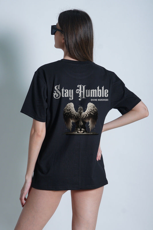 Stay Humble T-shirt, unisex, achterkant met engel rugprint