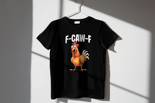 F-CAW-F statement T-shirt zwart met kip print voorkant